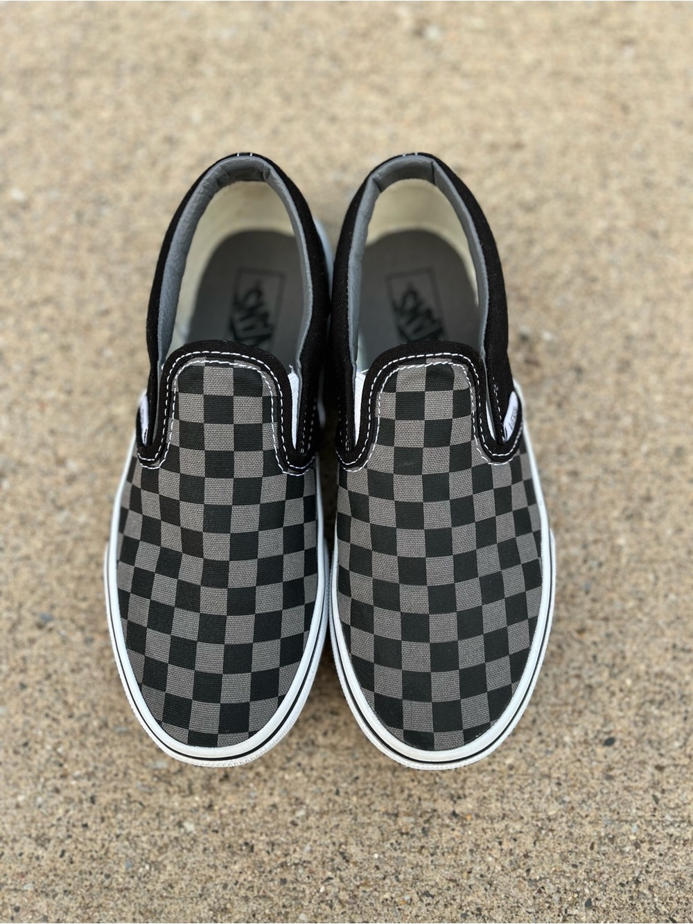 Vans Kids Checkerboard Slip-On Sneakers in Black and Gray